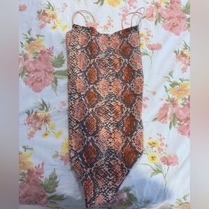 Forever 21 Snake Print Bodysuit - Orange and Black